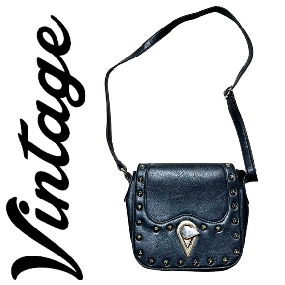 Vintage Handbags - VLD Victoria Leland Designs Vintage Black Leather Crossbody Studded Purse